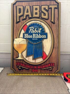 Pabst Blue Ribbon Wood Wall Sign - Blue, Red, Gold